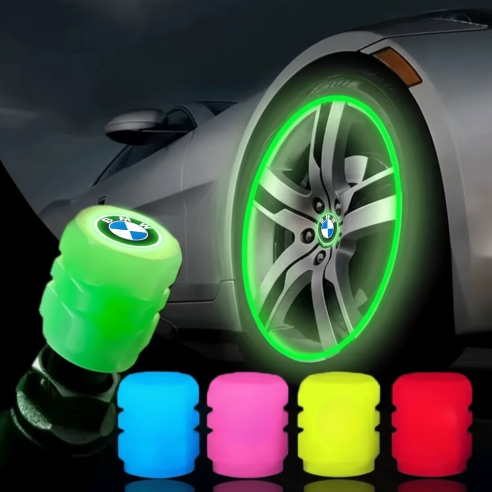 Conjunto de 4 tampas luminosas para válvulas com logotipo de carro (ajuste universal)